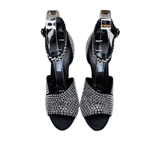 Prada Crystal Embellished Black Ankle Strap Heeled Sandals Size 36.5 US 6.5 - Picture 4 of 10